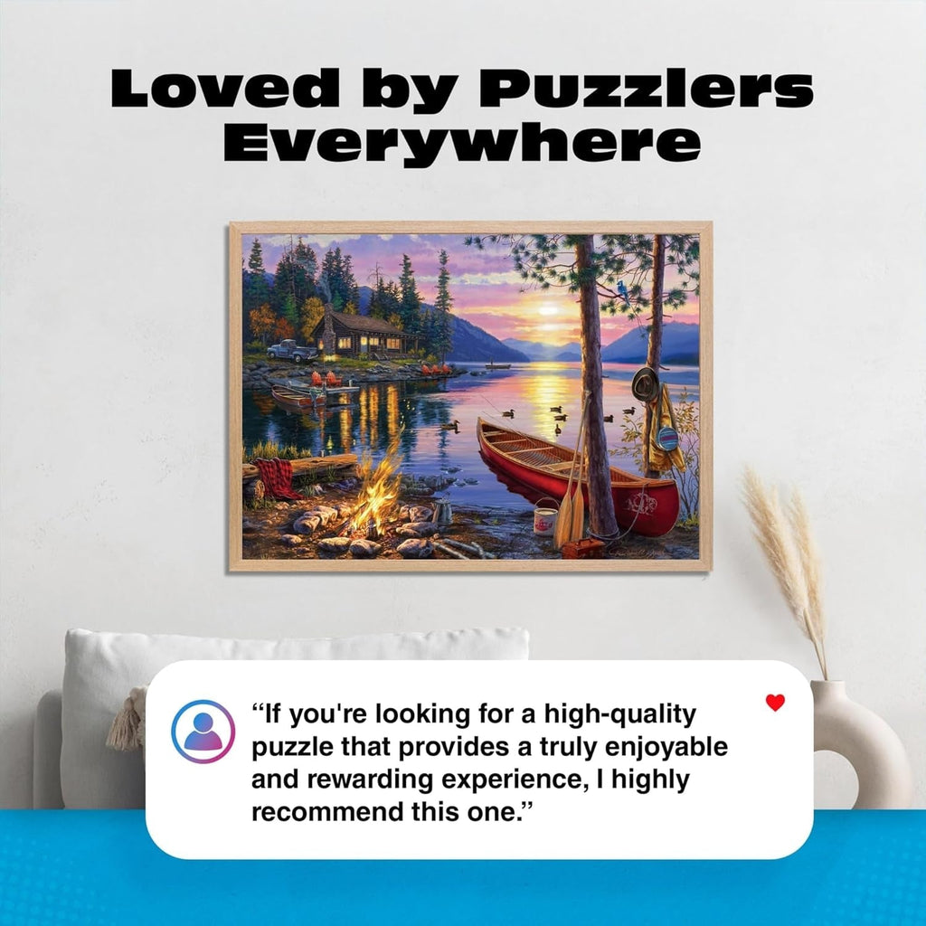 '- Canoe Lake 1000 Piece Puzzle for Adults - Jigsaw Puzzles – Darrell Bush Cabin Sunset Artwork with Poster – Challenging Outdoor Nature Scene