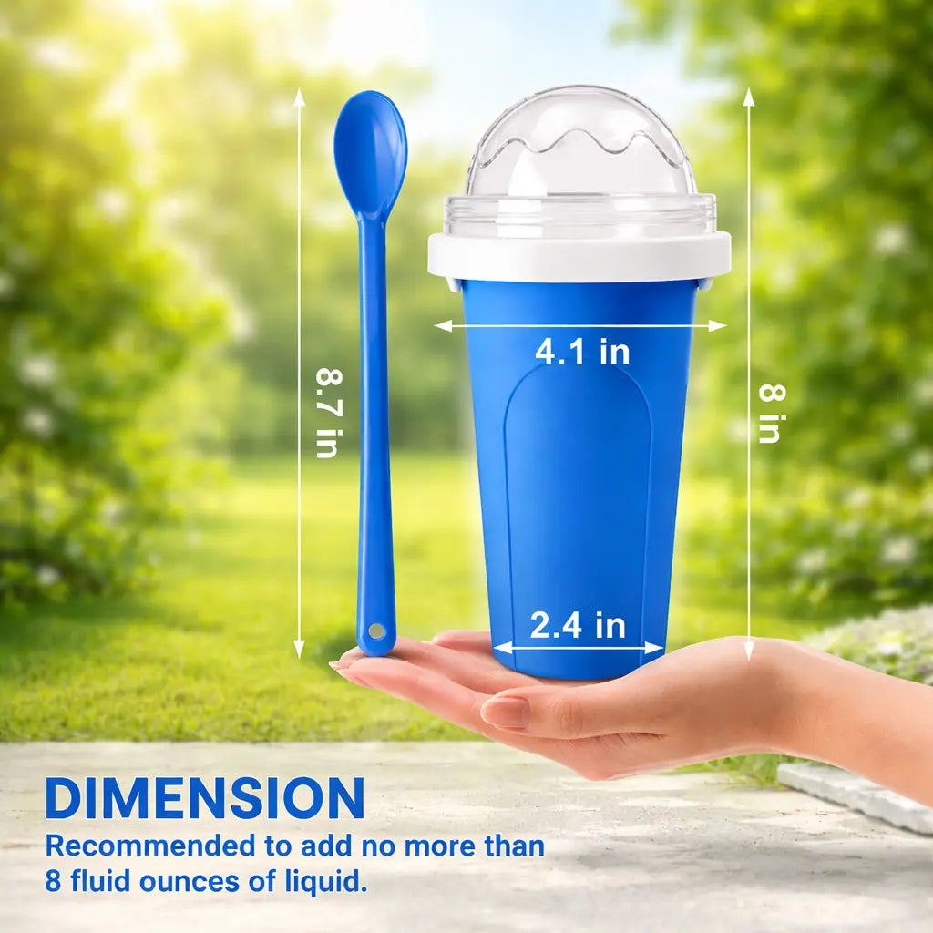 Food Grade Silicone Slushy Maker Cup - Lightweight and Reusable Double Layer Cooling Cup with 2 in 1 Straw and Spoon Cover - Thick Kitchen Bottles Drinkware Fruit Water Bottles
