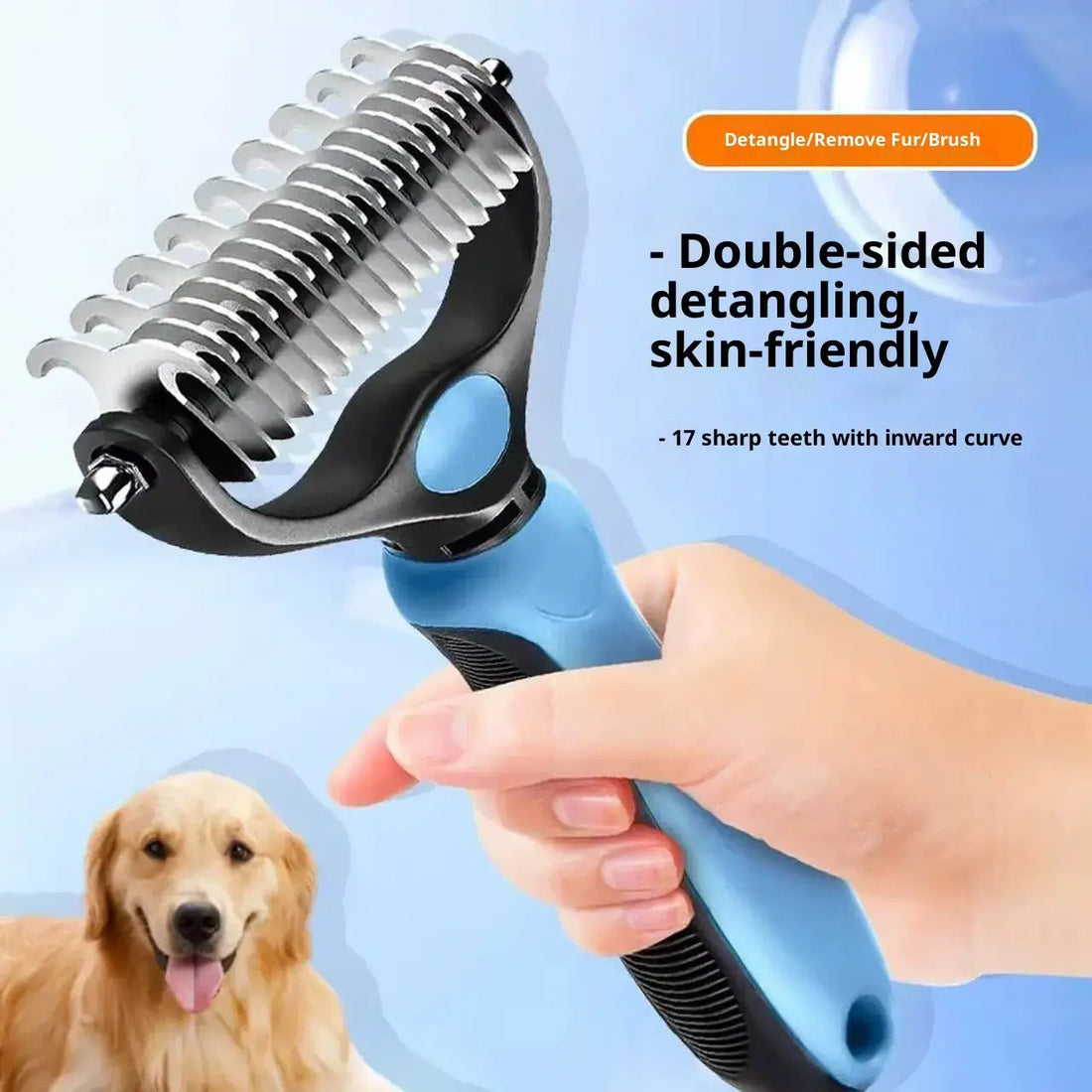 Ihubei Pet Grooming Rake - Double-Sided Deshedding Dematting Tool, Undercoat Rake for Dogs & Cats, Extra-Wide Dog Grooming Brush & Deshedder Comb for Long Hair, Reduces Shedding 95%