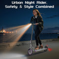 Purple Electric Scooter for Adults, Top Speed 19 Mph, 350-Watt Motor, 14-18 Mile Range, Supports Smart App Control, Easy to Carry, Folds up for Storage in a Trunk, Can Carry up to 265 Lbs, Fuel-Efficient Choice.