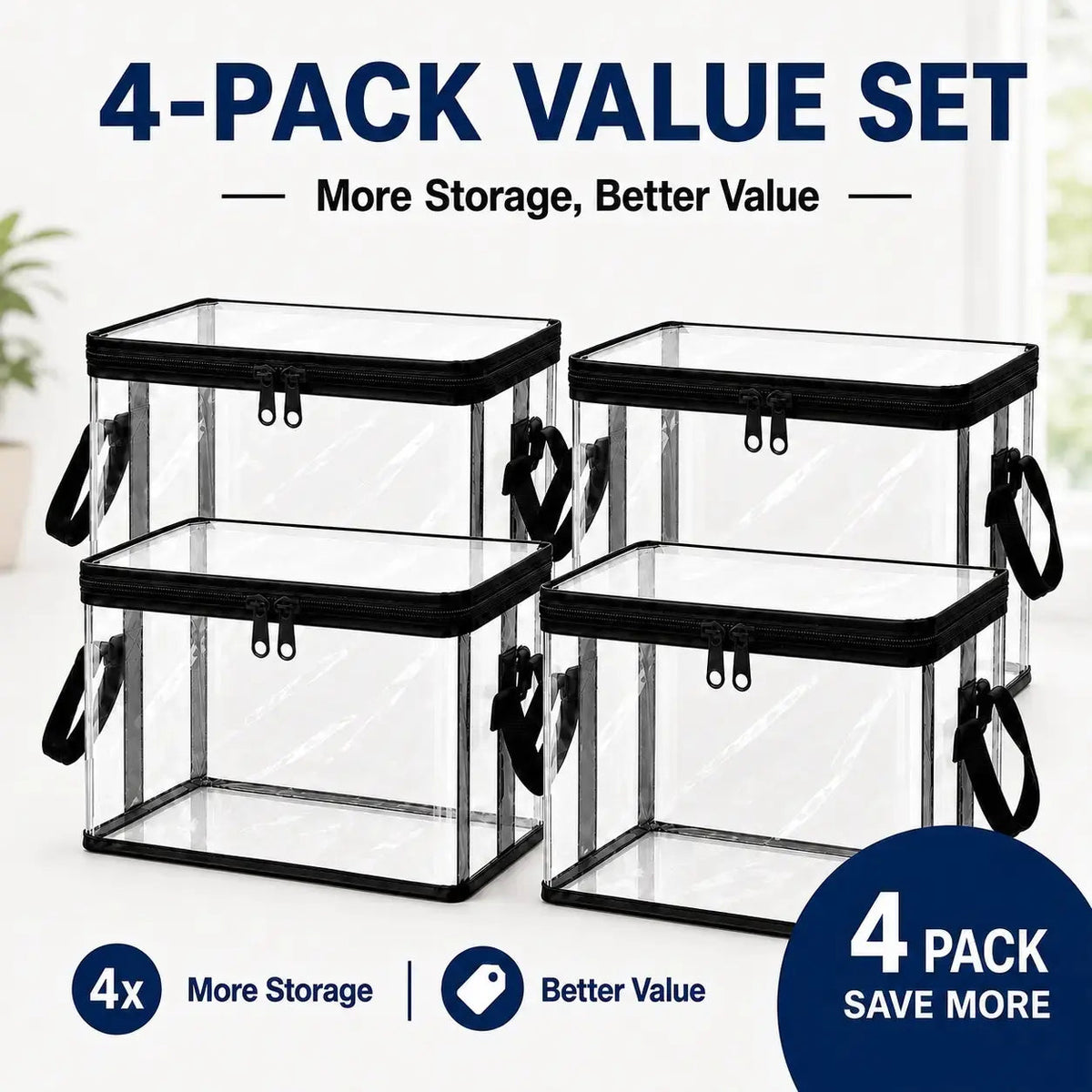 Large Clear Thick Plastic Storage Box with Hinged Lid, Heavy-Duty Durable High-Capacity Organizer for Home, Moving, Attic