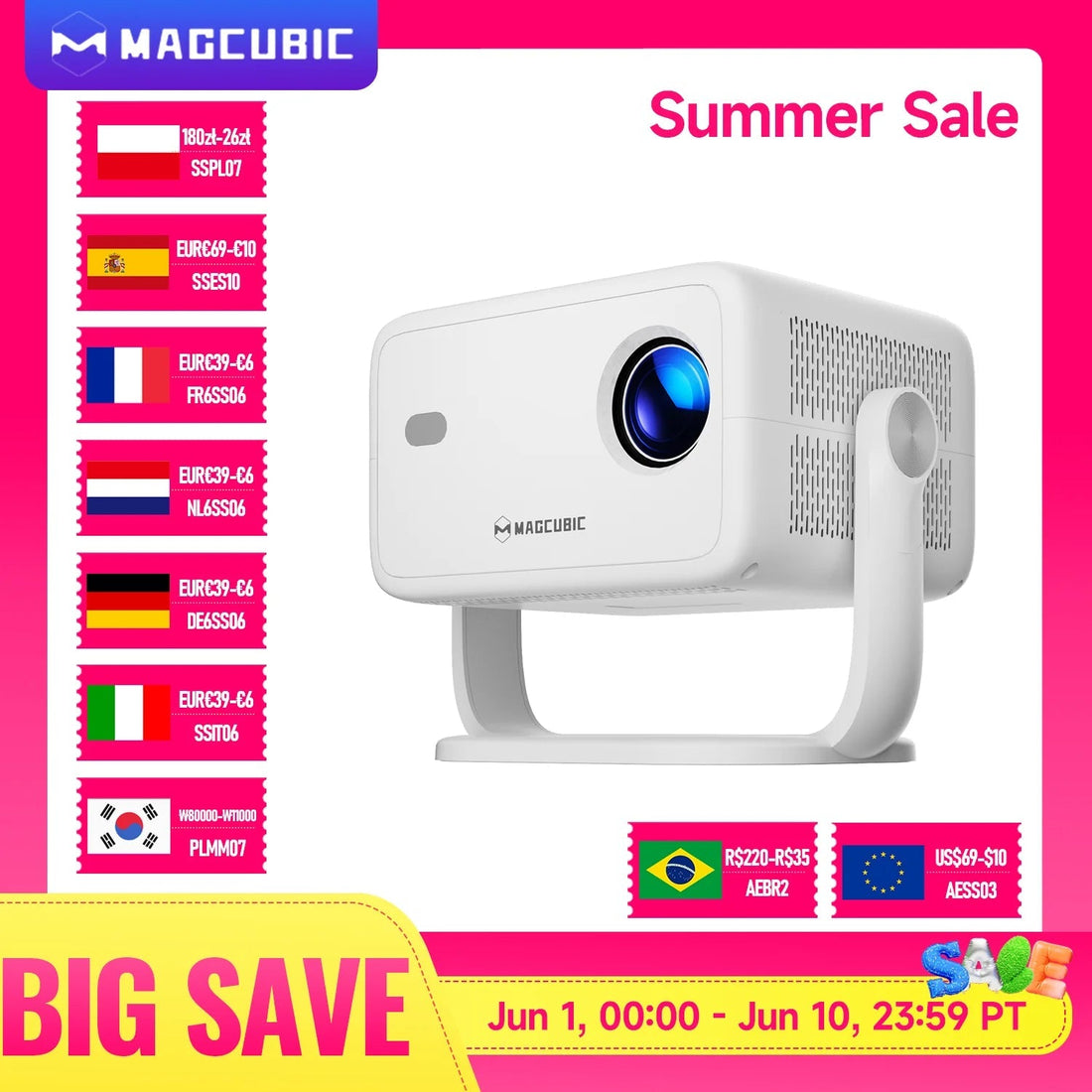 Native 1080P 650ANSI 8K Android14 L018 Projector with Auto Keystone Correction Focus Wifi6 BT5.4 Portable Movie Outdoor
