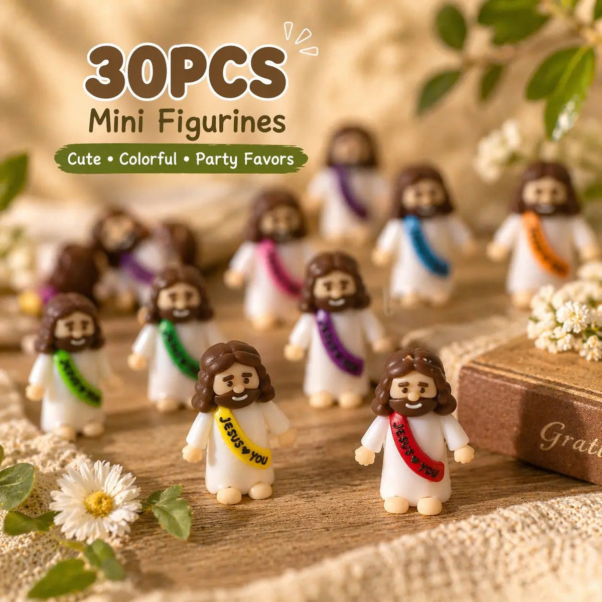 30 Pcs Colorful Mini Jesus Rubber Figurines, Original Hide and Seek Jesus Figures, Religious Party Favors for Christmas, Baptism & Sunday School Christian Gifts