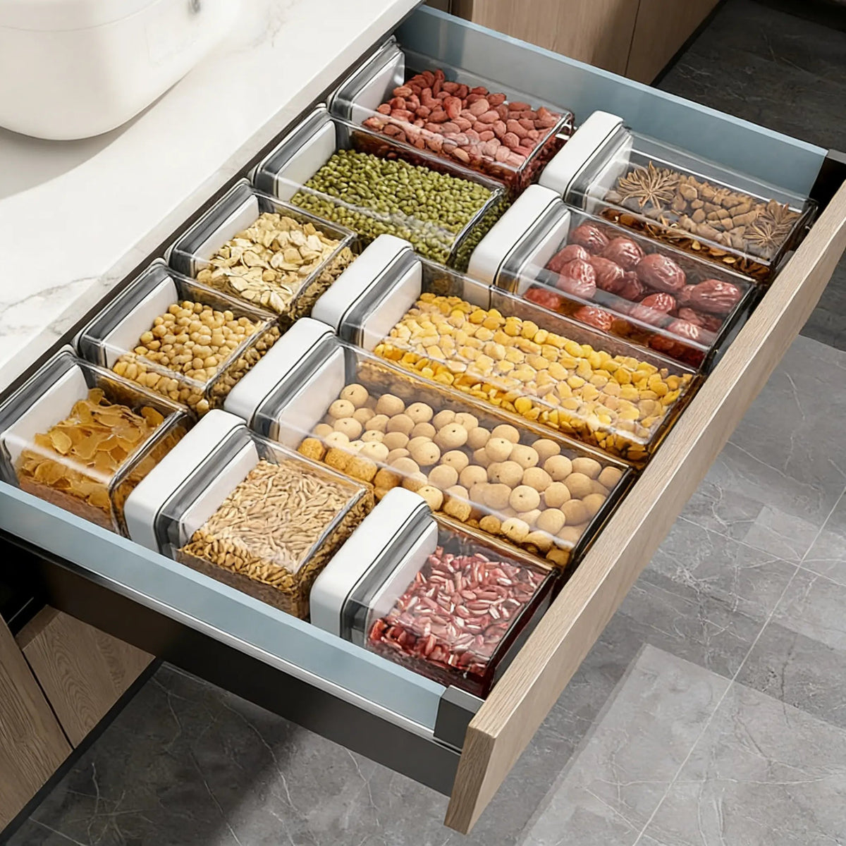 Airtight Insulated Food Storage Set Refrigerator Pantry Organizer Bins Stackable Fridge Organizer Bins with Lids Container Kitchen Set Storage Clear PET Material Odor-Resistant Space-Saving