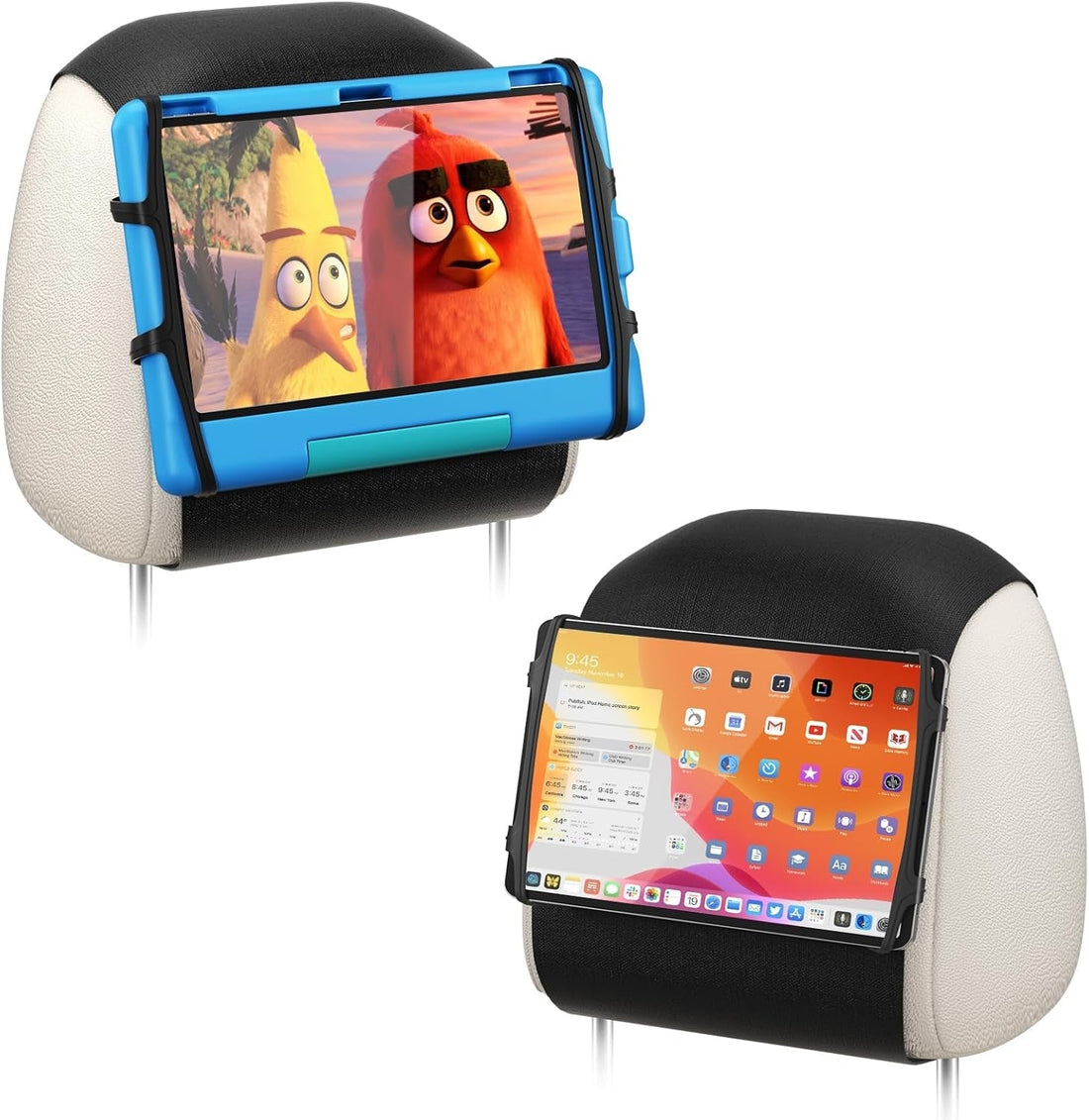 Universal Tablet Holder 2-Pack - Adjustable Car Headrest Mount for 7-12.9 Inch Tablets & Switch - Safe Silicone Grip, Fits Most Cars