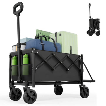 [Memorial Day]【Live】Wecharmer Collapsible Wagon with Tailgate, Wagons Carts Foldable with 350Lbs Capacity, Lightweight Portable Utility Folding Wagon Cart for Shopping Camping Sports Garden