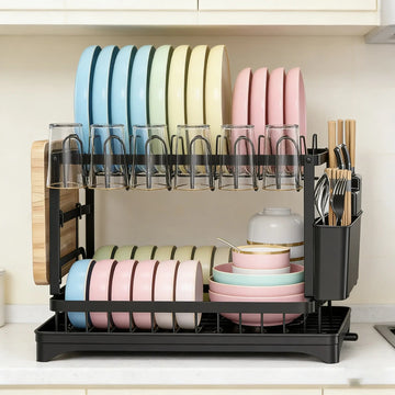 Black2-Tier Kitchen Dish Drying Racki Organize Your Dishes Instyle