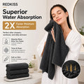 REDKISS Black Towel Set: a 6-Piece Set of Premium, Soft Bath Towels. This Ultra-Absorbent, Luxurious 6-Piece Set Includes 2 Bath Towels, 2 Hand Towels, and 2 Face Towels, Perfect for Everyday Use in Bathrooms, Gyms, Hotels, and Spas.