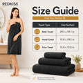 REDKISS Black Towel Set: a 6-Piece Set of Premium, Soft Bath Towels. This Ultra-Absorbent, Luxurious 6-Piece Set Includes 2 Bath Towels, 2 Hand Towels, and 2 Face Towels, Perfect for Everyday Use in Bathrooms, Gyms, Hotels, and Spas.