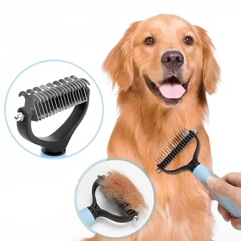 Ihubei Pet Grooming Rake - Double-Sided Deshedding Dematting Tool, Undercoat Rake for Dogs & Cats, Extra-Wide Dog Grooming Brush & Deshedder Comb for Long Hair, Reduces Shedding 95%