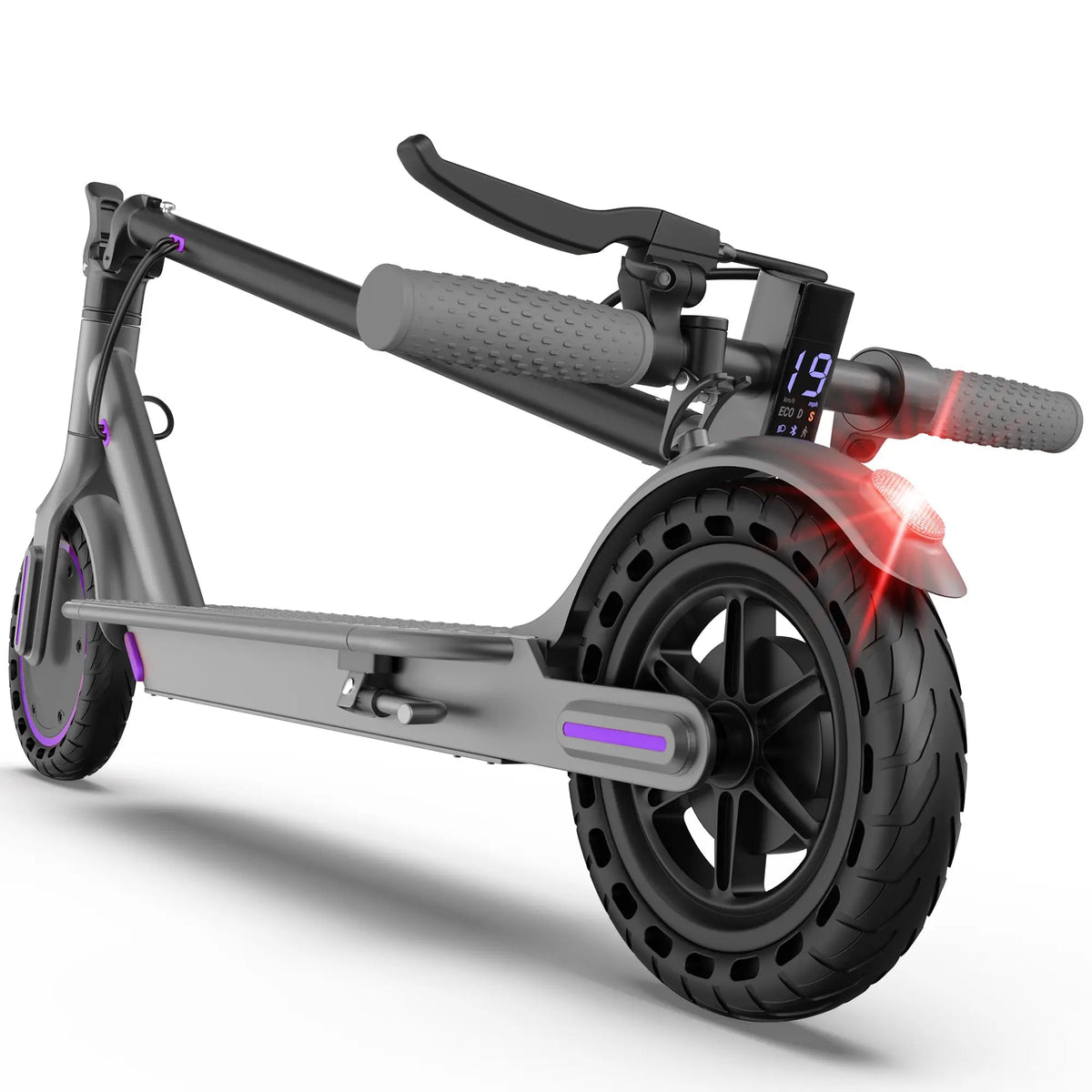 Purple Electric Scooter for Adults, Top Speed 19 Mph, 350-Watt Motor, 14-18 Mile Range, Supports Smart App Control, Easy to Carry, Folds up for Storage in a Trunk, Can Carry up to 265 Lbs, Fuel-Efficient Choice.