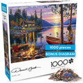 '- Canoe Lake 1000 Piece Puzzle for Adults - Jigsaw Puzzles – Darrell Bush Cabin Sunset Artwork with Poster – Challenging Outdoor Nature Scene