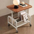 2-Tier Rolling Coffee Table with Storage Shelf, Mobile Side Table on Wheels, Small End Table Sofa Couch Table, Modern Wood Nightstand Accent Table for Living Room Bedroom Office Home, Dark Walnut
