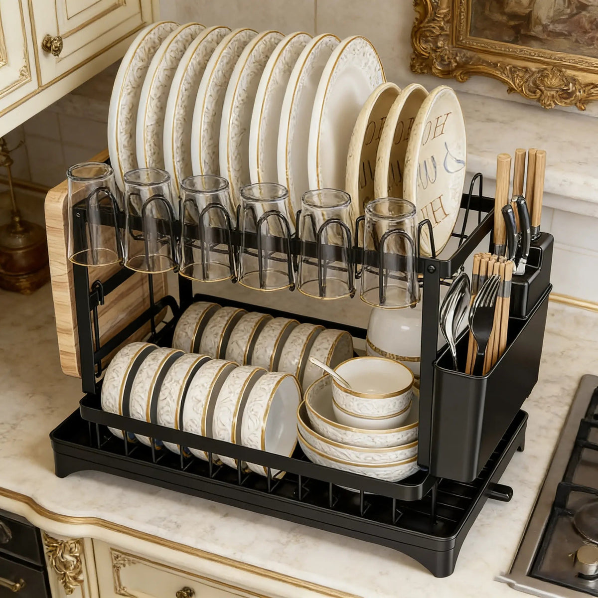 Black2-Tier Kitchen Dish Drying Racki Organize Your Dishes Instyle