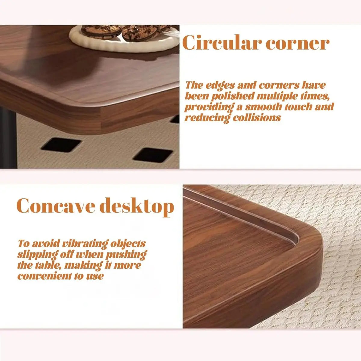2-Tier Rolling Coffee Table with Storage Shelf, Mobile Side Table on Wheels, Small End Table Sofa Couch Table, Modern Wood Nightstand Accent Table for Living Room Bedroom Office Home, Dark Walnut