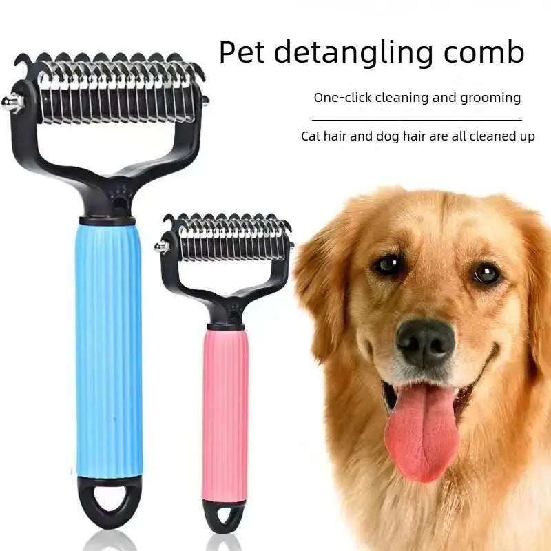 Pet Detangling Comb for Dogs Double Sided Stainless Steel Grooming Tool for Coat Care Shedding Removal Easy to Use One Click Cleaning