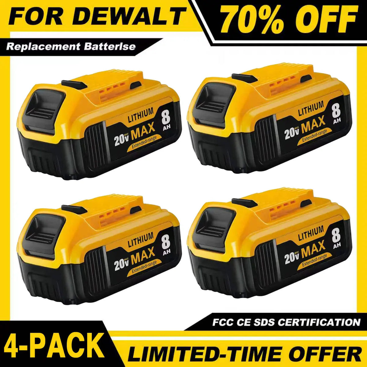 20V Max 8.0Ah Lithium Replacement Battery for Dewalt Cordless Power Tools - Compatible with Dewalt DCB208, DCB200, DCB206, DCB205, DCB204 Models