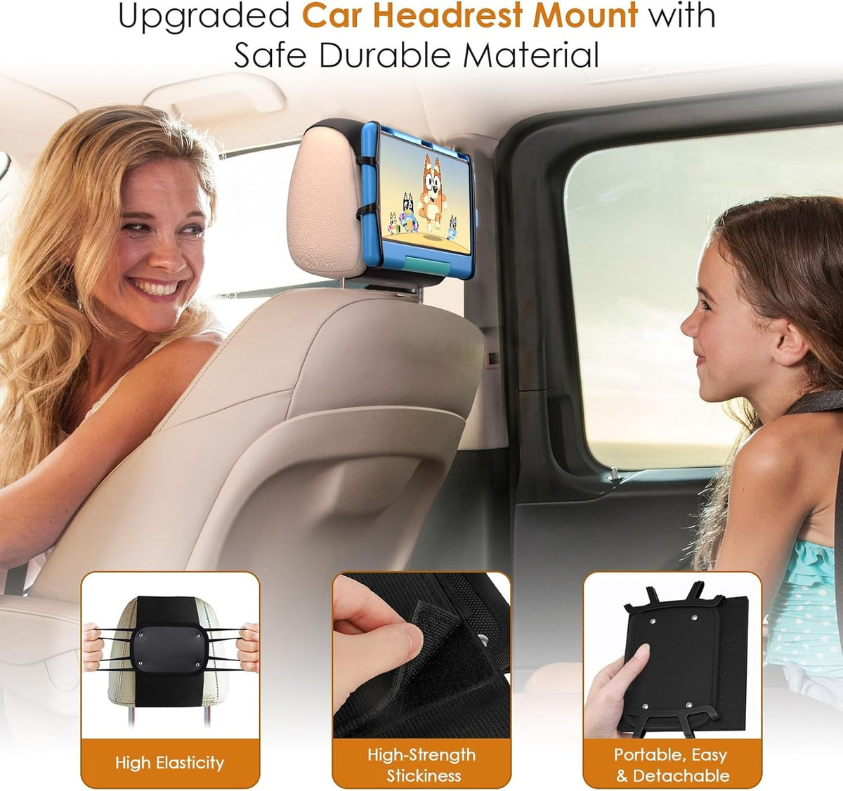 Universal Tablet Holder 2-Pack - Adjustable Car Headrest Mount for 7-12.9 Inch Tablets & Switch - Safe Silicone Grip, Fits Most Cars
