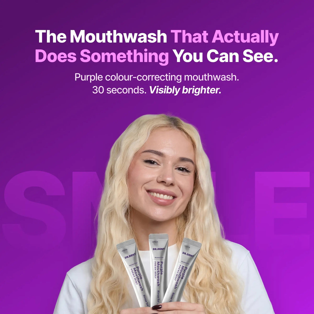 DR.DENT Purple Mouthwash - Sachets 20 Pack - Peroxide-Free - Alcohol Free - Vegan Mint