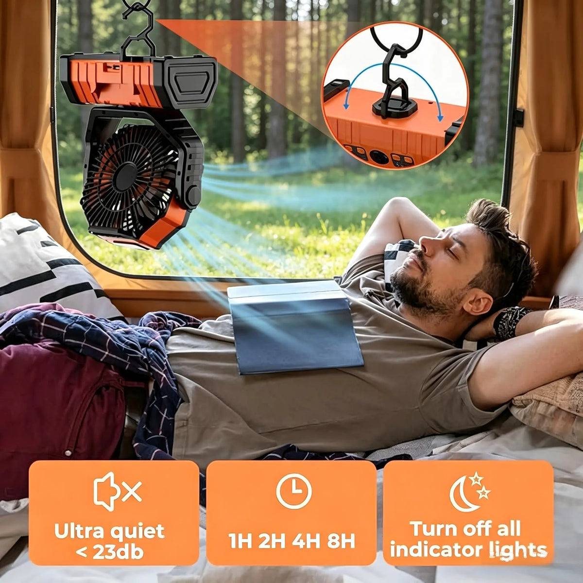 20,000 Mah Rechargeable Camping Fan with Light, Dual Motors, 4 Speeds, Hook, Remote Control, LED Light, and Power Bank—Portable, Ideal for Emergencies and Essential for Outdoor Camping