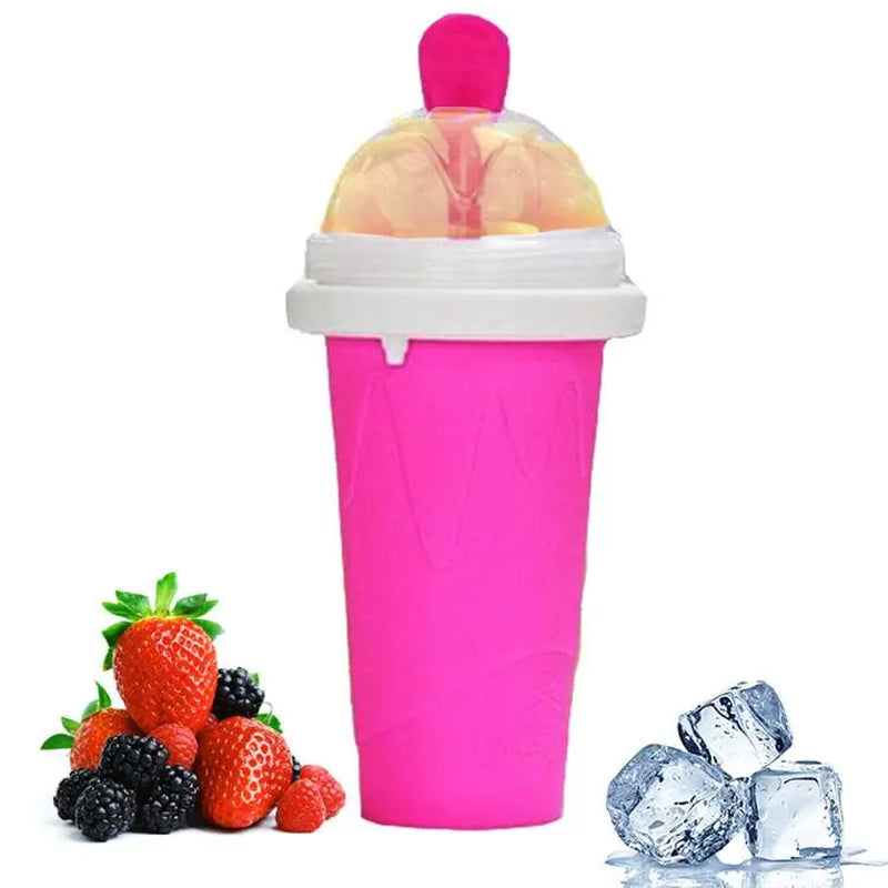 Food Grade Silicone Slushy Maker Cup - Lightweight and Reusable Double Layer Cooling Cup with 2 in 1 Straw and Spoon Cover - Thick Kitchen Bottles Drinkware Fruit Water Bottles