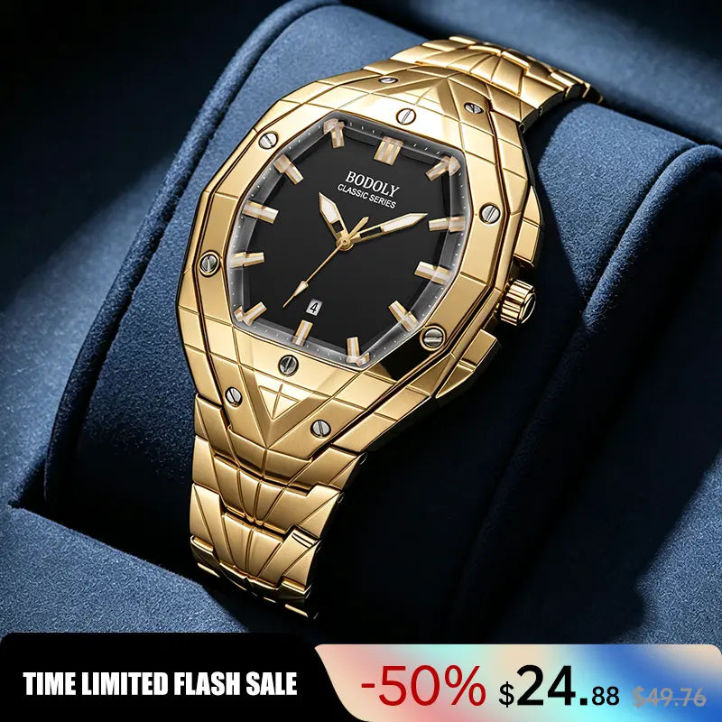 【Dealsforyoudays】Luxury Polygon Men'S Business Watch Waterproof Luminous Calendar Premium Metal Texture Gift Box Included for Men