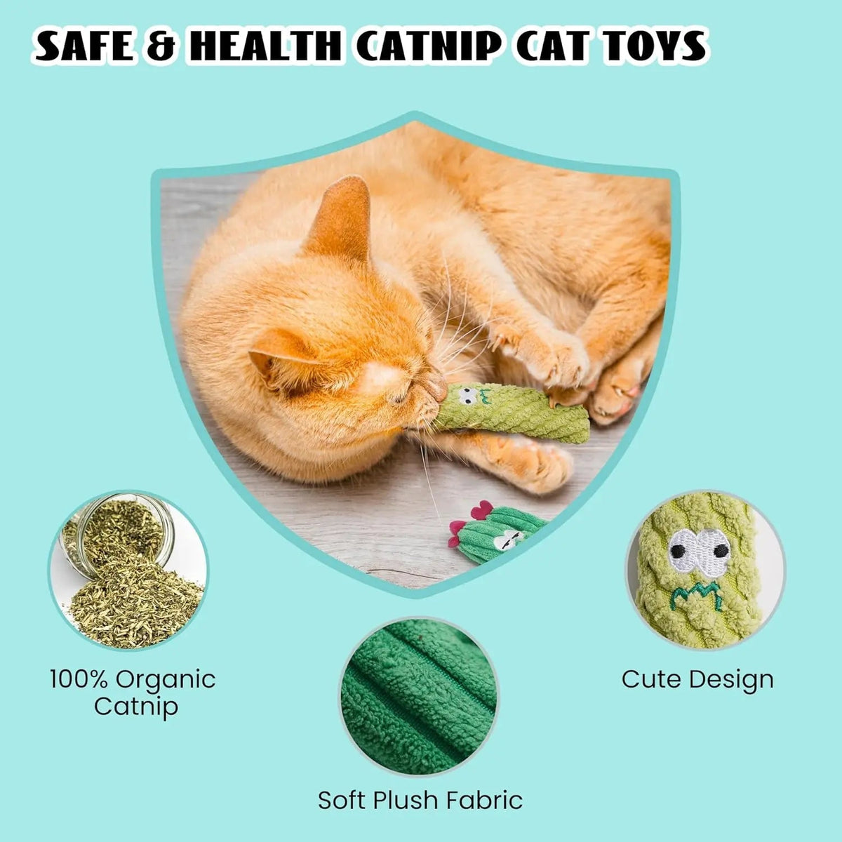 Pawsible 5 Pack Cactus Cat Toy Set, 100% Premium Cat Herb Filling, Natural Stimulation for Cats, Durable for Teething, Perfect Kitten Toy