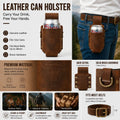 Handmade Full Grain Crazy Horse Leather Drinkware Holster for Belt - 12Oz Hands-Free Beer Can Holder for BBQ, Camping, Gifts for Men