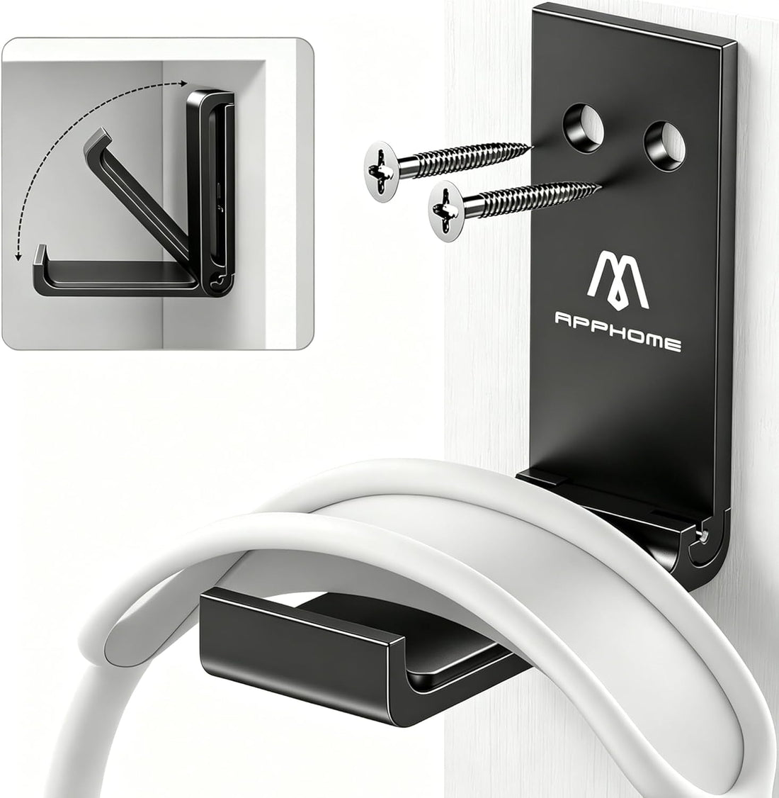 Foldable Headphone Stand & Headset Holder Mount, No-Scratch Silicone Pad Wall Hook for Gaming Headset, Space-Saving under Desk Hanger with Strong Adhesive for PC, Home, and Office, Black