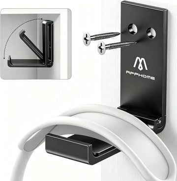 Foldable Headphone Stand & Headset Holder Mount, No-Scratch Silicone Pad Wall Hook for Gaming Headset, Space-Saving under Desk Hanger with Strong Adhesive for PC, Home, and Office, Black