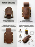 Handmade Full Grain Crazy Horse Leather Drinkware Holster for Belt - 12Oz Hands-Free Beer Can Holder for BBQ, Camping, Gifts for Men