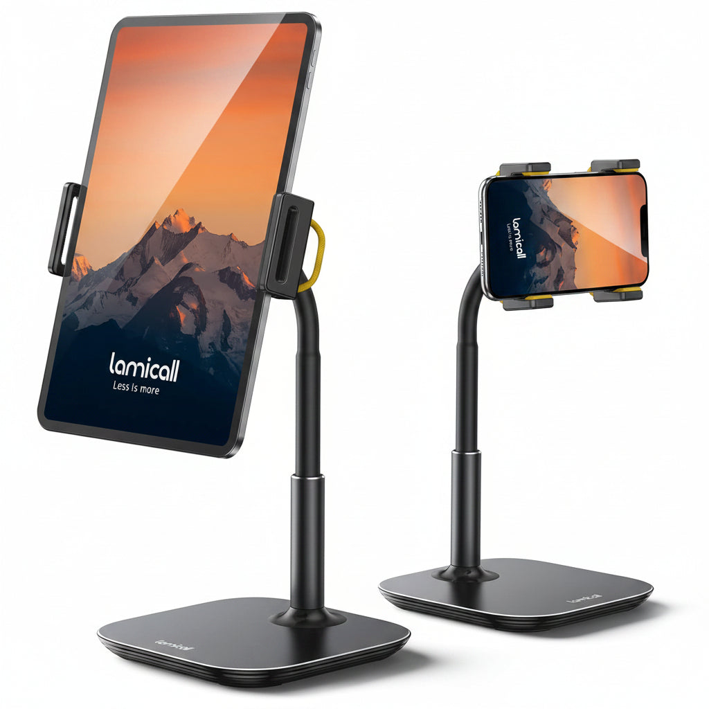 Tablet Stand Holder, Gooseneck Tablet Mount - 2.5Lb Heavy Duty Base Adjustable Desktop Stand with 360 Degree Rotating for 4.7-13" Tablets, Ipad Pro 12.9 Air Mini, Fire, Kindle, Tabs, Black