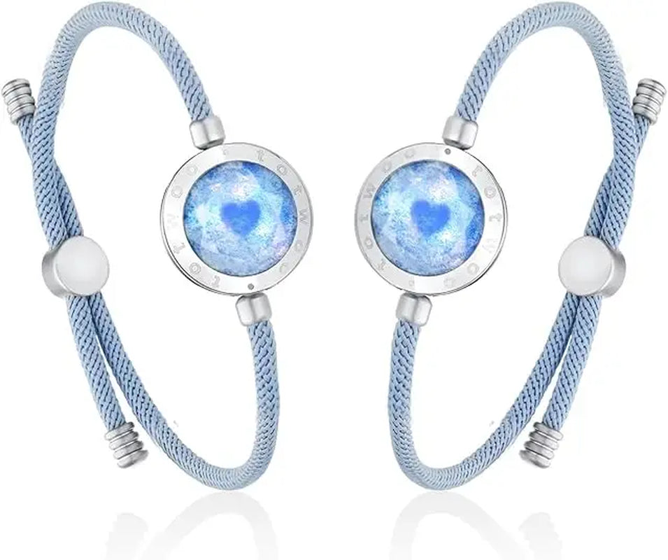 Long Distance Touch Light Up&Vibrate Bracelets for Couples, Long Distance Relationship Gifts Smart Sun&Moon Love Bracelet