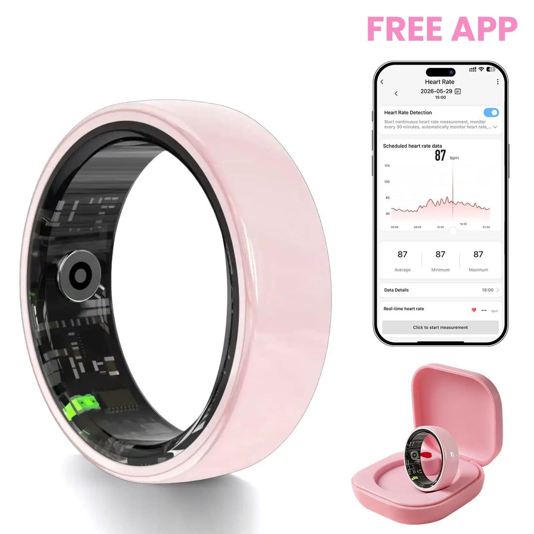 #6-#11 Pink & Black Ceramic Smart Couple Rings for Women & Men, Fitness & Sleep Tracker, Heart Rate & Stress Monitor, Cycle Tracking, IP68 Waterproof, 3–5 Day Battery, Ios & Android Compatible, with Charging Case