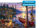 '- Canoe Lake 1000 Piece Puzzle for Adults - Jigsaw Puzzles – Darrell Bush Cabin Sunset Artwork with Poster – Challenging Outdoor Nature Scene
