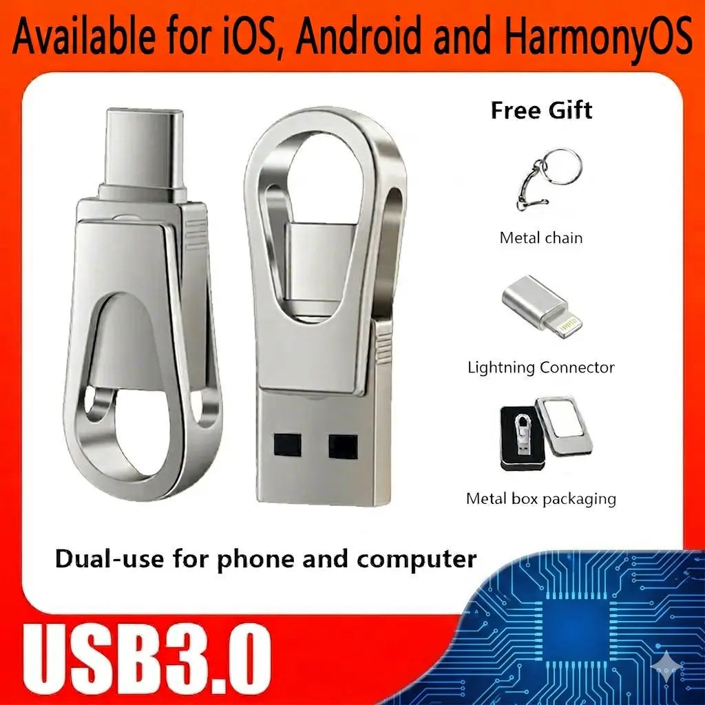 3-In-1 USB Flash Drive, Large Capacity, Dual Interface OTG Type-C, Suitable for Mobile Phones and Computers, Compatible with All Android/ Ios/Harmonyos, Suitable for Students and Office Use, G, Launched in 2026