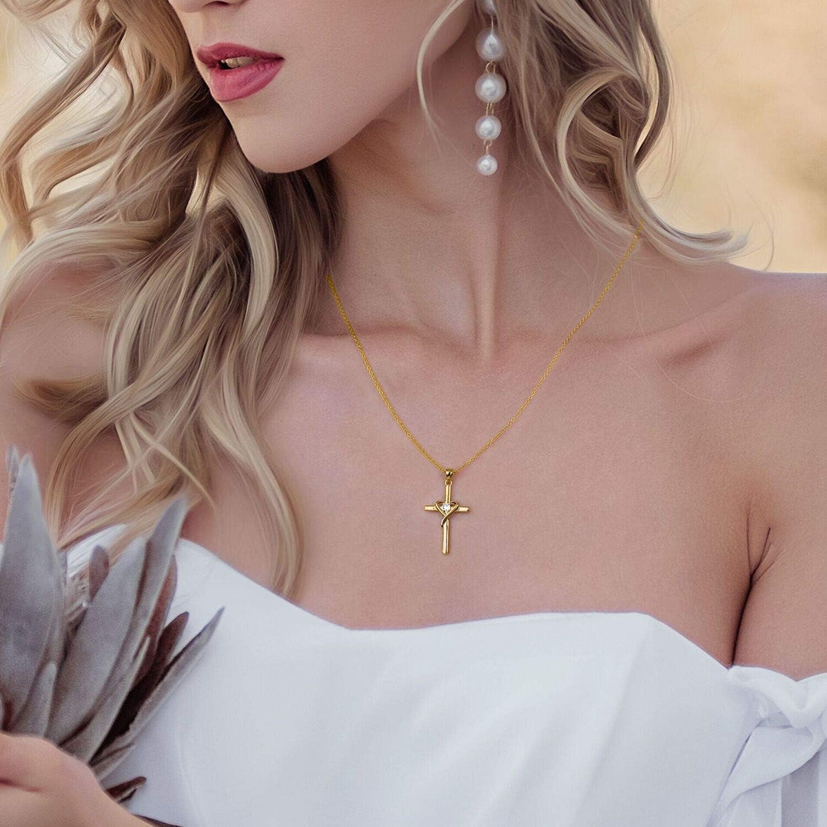 925 Sterling Silver Cross Necklace for Women Men 14K Gold Plated 5A CZ Birthstone Necklaces for Holiday