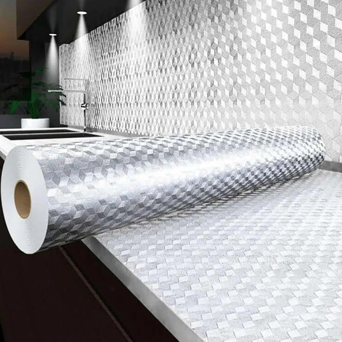 Peel and Stick Wallpaper, Waterproof Contact Paper for Kitchen Countertops Cabinets, Self-Adhesive Removable Aluminum Foil Sticker, Oil Proof Heat Resistant, Easy Clean (40Cm*3M)