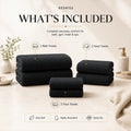 REDKISS Black Towel Set: a 6-Piece Set of Premium, Soft Bath Towels. This Ultra-Absorbent, Luxurious 6-Piece Set Includes 2 Bath Towels, 2 Hand Towels, and 2 Face Towels, Perfect for Everyday Use in Bathrooms, Gyms, Hotels, and Spas.