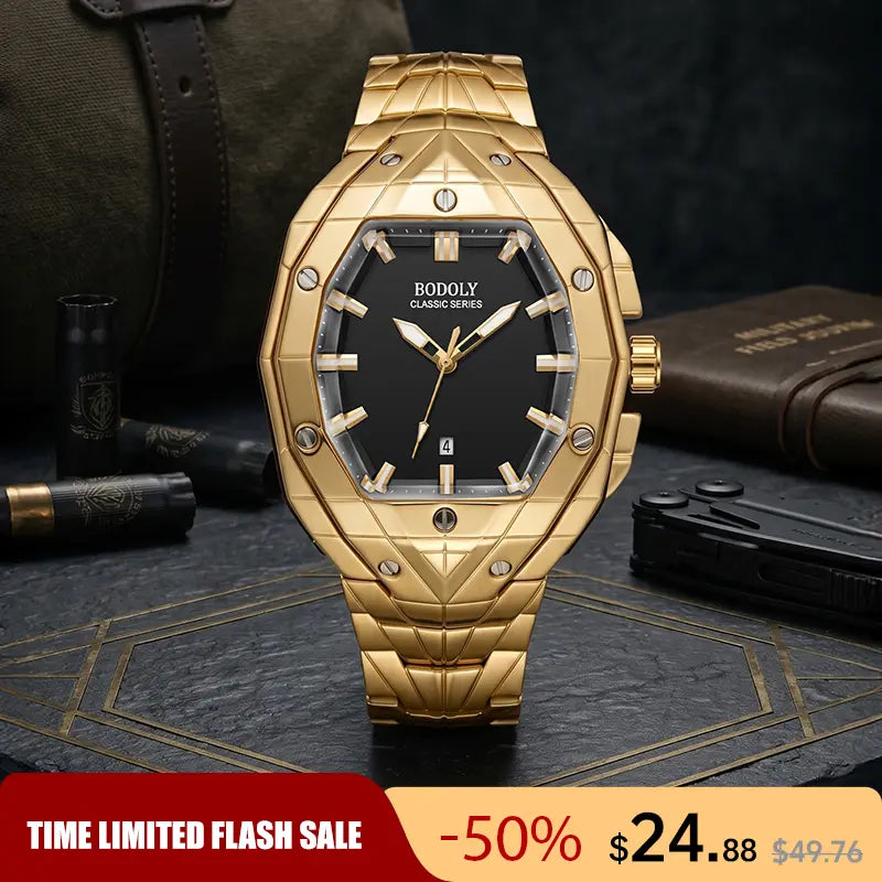 【Dealsforyoudays】Luxury Polygon Men'S Business Watch Waterproof Luminous Calendar Premium Metal Texture Gift Box Included for Men