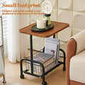 2-Tier Rolling Coffee Table with Storage Shelf, Mobile Side Table on Wheels, Small End Table Sofa Couch Table, Modern Wood Nightstand Accent Table for Living Room Bedroom Office Home, Dark Walnut