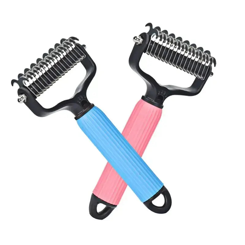 Pet Detangling Comb for Dogs Double Sided Stainless Steel Grooming Tool for Coat Care Shedding Removal Easy to Use One Click Cleaning