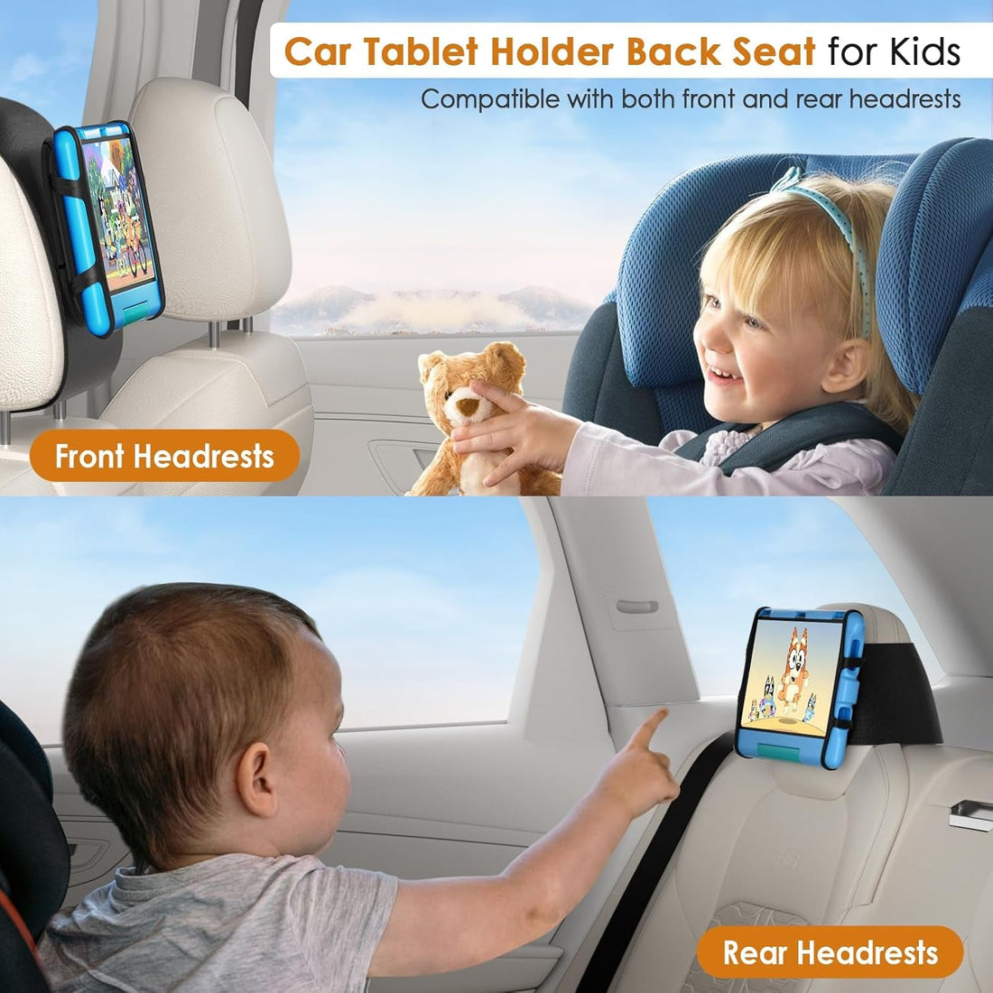 Universal Tablet Holder 2-Pack - Adjustable Car Headrest Mount for 7-12.9 Inch Tablets & Switch - Safe Silicone Grip, Fits Most Cars