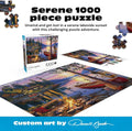 '- Canoe Lake 1000 Piece Puzzle for Adults - Jigsaw Puzzles – Darrell Bush Cabin Sunset Artwork with Poster – Challenging Outdoor Nature Scene