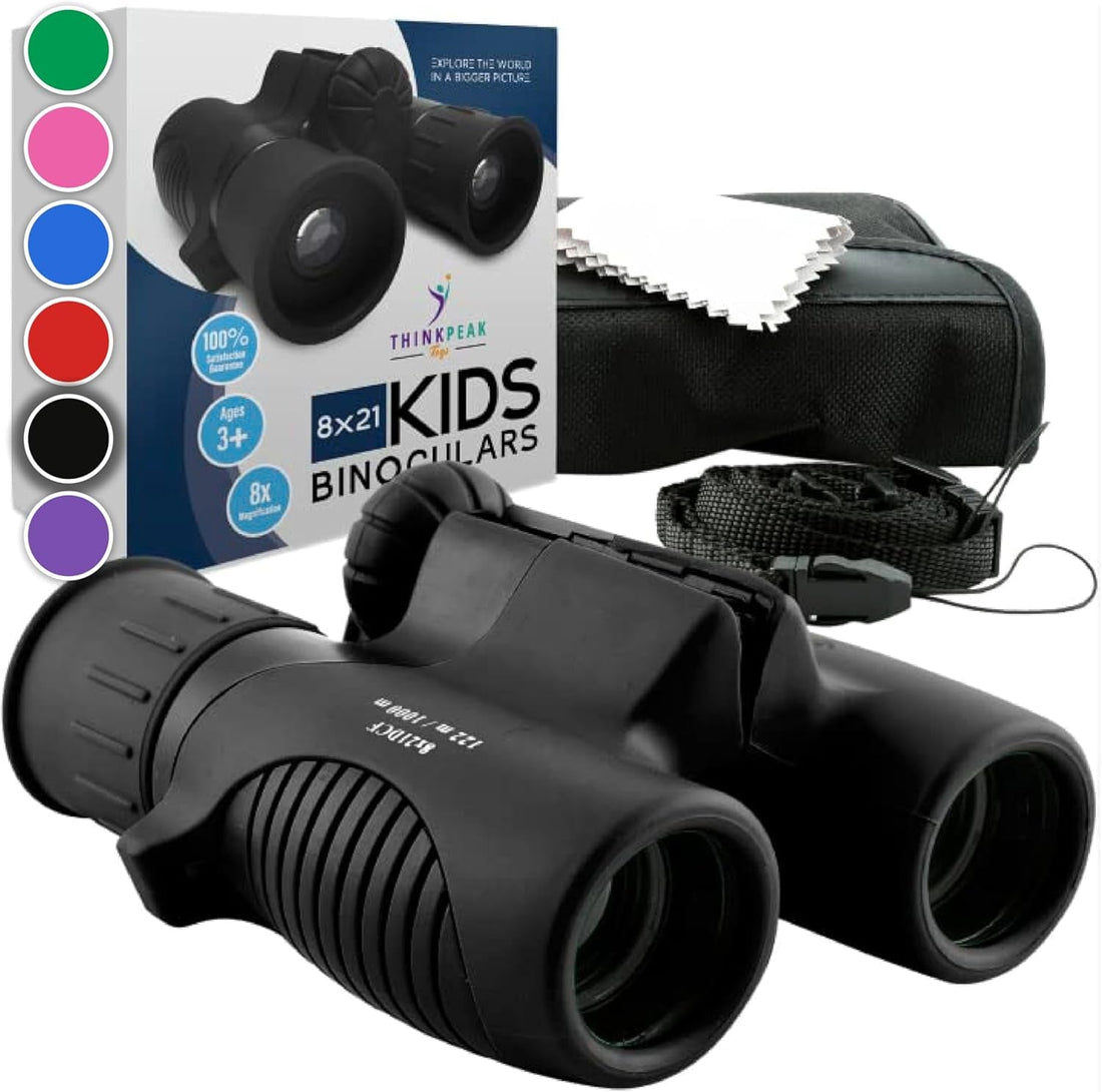 Think Peak Black Binoculars Science Toy for Kids Ages 3-12 Years - Real Compact Outdoor Adventure & STEM Educational Nature Hiking Explorer for Bird Watching, Camping Children’S Birthday Gift