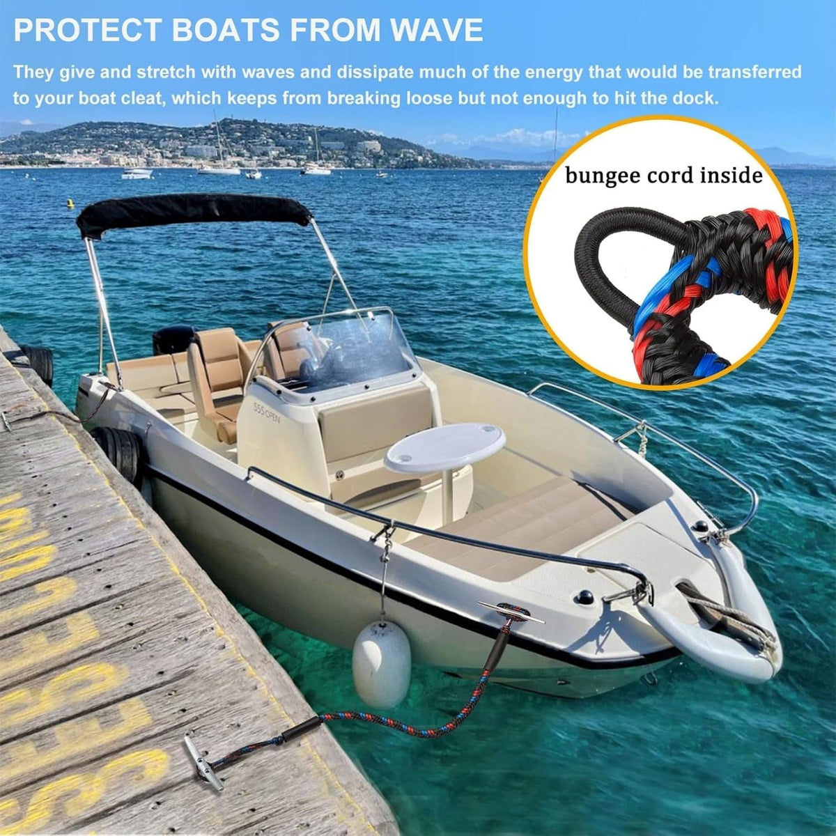 Bungee Dock Lines for Boats, Quick Connect No Knots, Shock Absorbing Mooring Lines, Boating Gifts for Men, Boat Accessories for Pontoon, Bass Boat, Jet Ski
