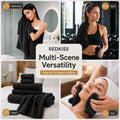 REDKISS Black Towel Set: a 6-Piece Set of Premium, Soft Bath Towels. This Ultra-Absorbent, Luxurious 6-Piece Set Includes 2 Bath Towels, 2 Hand Towels, and 2 Face Towels, Perfect for Everyday Use in Bathrooms, Gyms, Hotels, and Spas.
