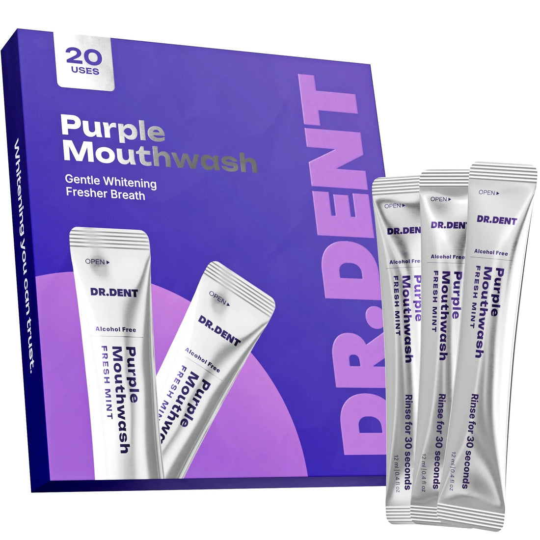 DR.DENT Purple Mouthwash - Sachets 20 Pack - Peroxide-Free - Alcohol Free - Vegan Mint