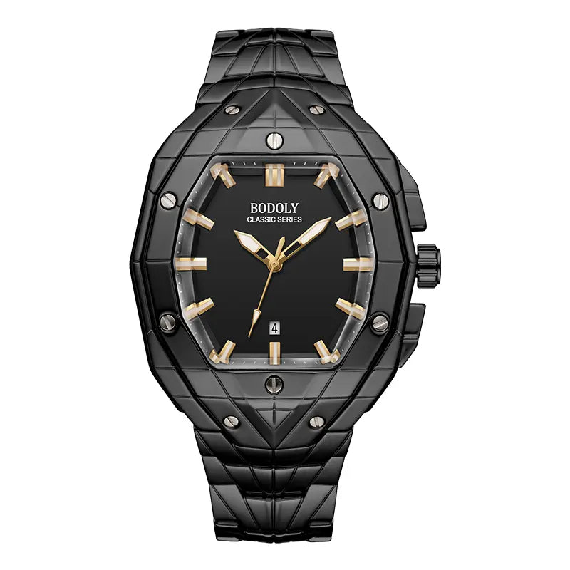 【Dealsforyoudays】Luxury Polygon Men'S Business Watch Waterproof Luminous Calendar Premium Metal Texture Gift Box Included for Men