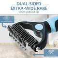 Ihubei Pet Grooming Rake - Double-Sided Deshedding Dematting Tool, Undercoat Rake for Dogs & Cats, Extra-Wide Dog Grooming Brush & Deshedder Comb for Long Hair, Reduces Shedding 95%